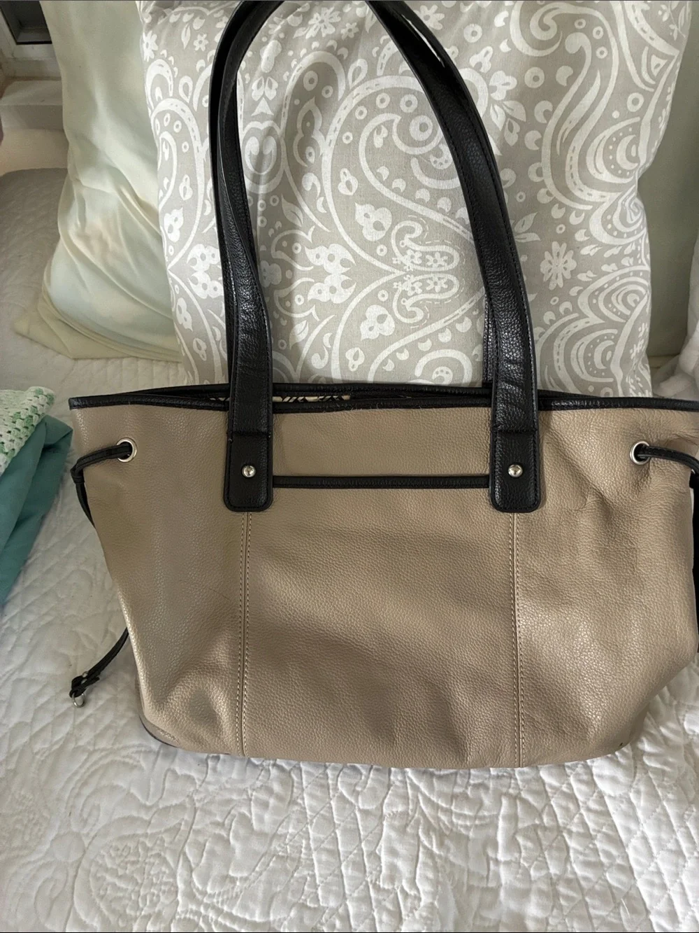 Tignanello Everyday Two-Tone Tote Bag in Beige and Black